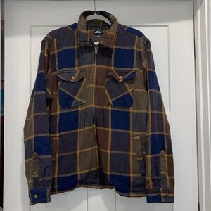 O’Neal, size Large, color brown and blue plaid